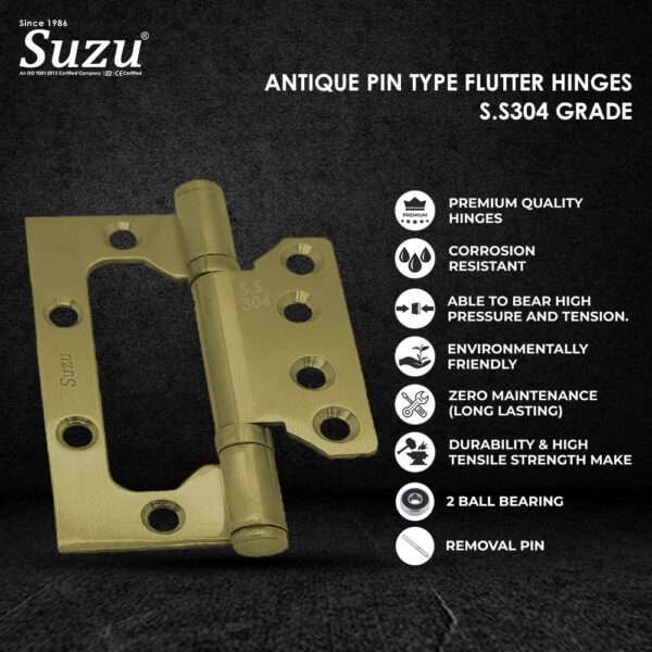 ANTIQUE PIN TYPE FLUTTER HINGES : S.S304 GRADE - Image 2