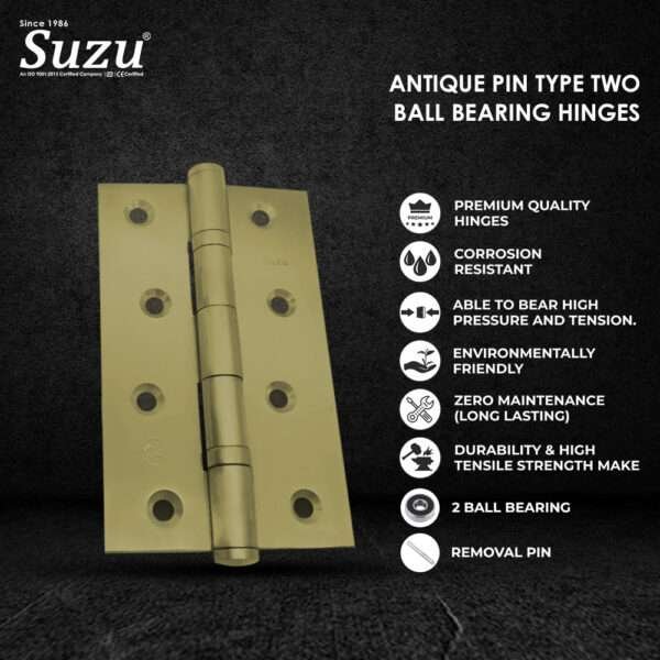 ANTIQUE PIN TYPE TWO BALL BEARING HINGES - Image 2